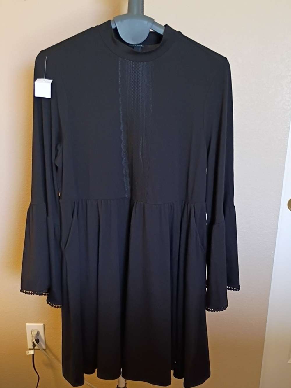 torrid Black Long Sleeve Mini Dress with Lace Trim